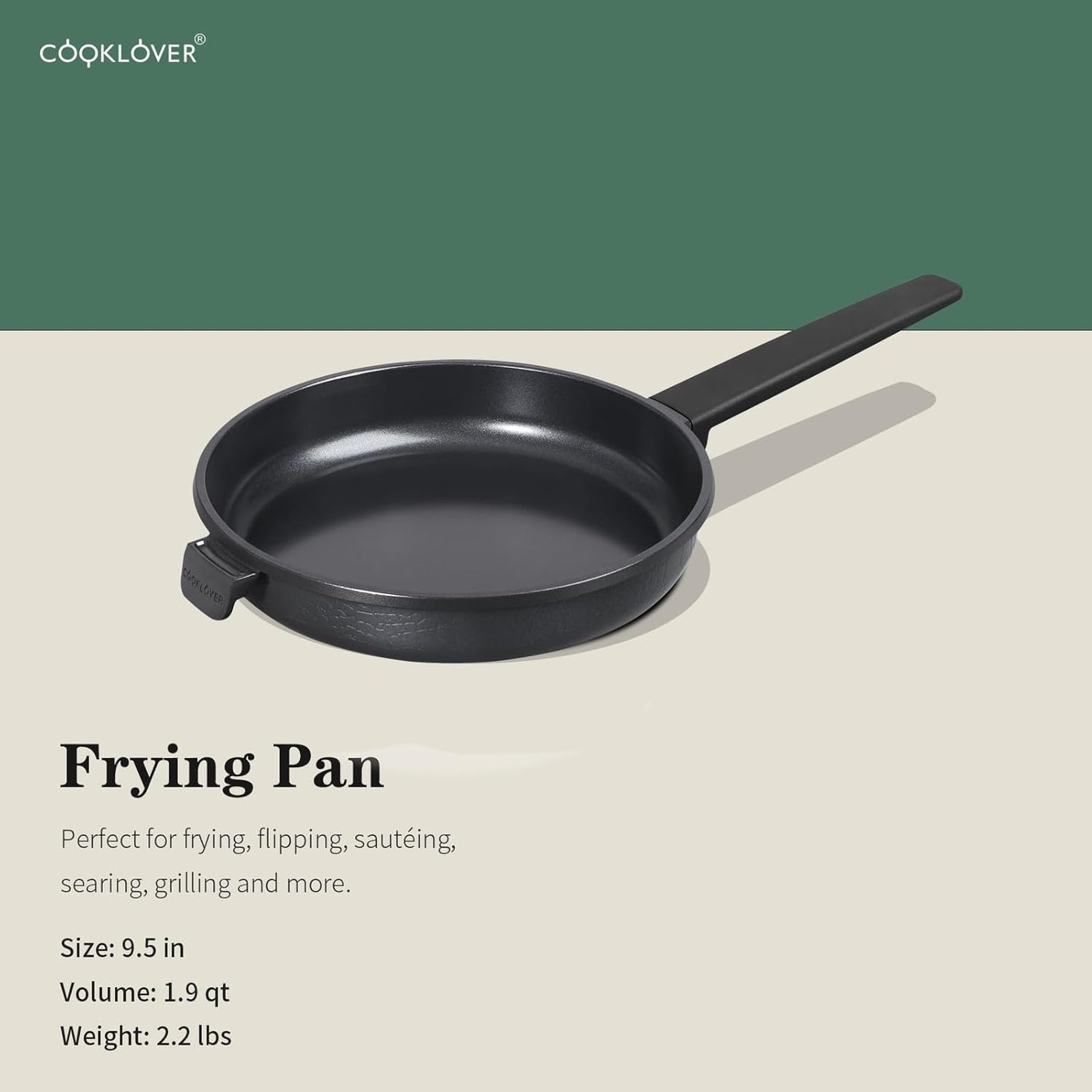 COOKLOVER Nonstick Ceramic Fry Pan, Non-Toxic, PTFE&PFOA Free, Induction Compatible Egg Skillet Frying Pan with Heat Resistant Handle, 9.5 Inch – Solid Black