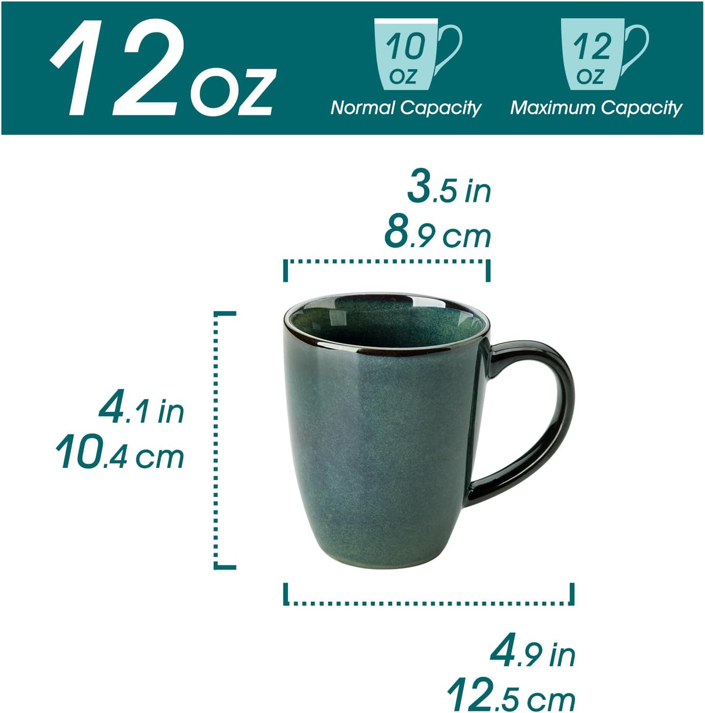 vancasso STARRY Ceramic Coffee Mug Set of 6, 12 Oz Tea Cups with Handle for Latte, Tea, Cappuccino, Milk, Cocoa, Microwave&Dishwasher Safe, Green