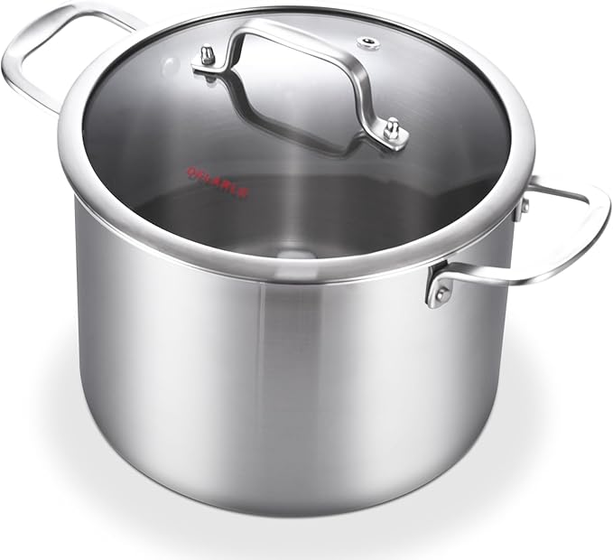 DELARLO Tri-Ply Stainless Steel 8 Quart Stock Pot, All Stove Compatible Up to 600℉ Soup Pot with Lid, 18/10 Induction Big Stockpot with Lids, Large Stainless Steel Induction for Cooking