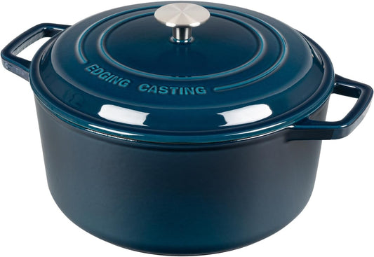 Enameled Cast Iron Dutch Oven Pot With Lid, Dutch Oven for Sourdough Bread Baking Round Pot Dule Handle, 7.5 Quart, Blue