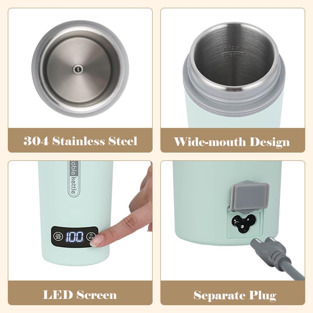 110V 350ml Portable Electric Kettle for Travel, 4 Temperature Control, 304 Stainless Steel, Kettle with LED Screen, Mini Water Heater
