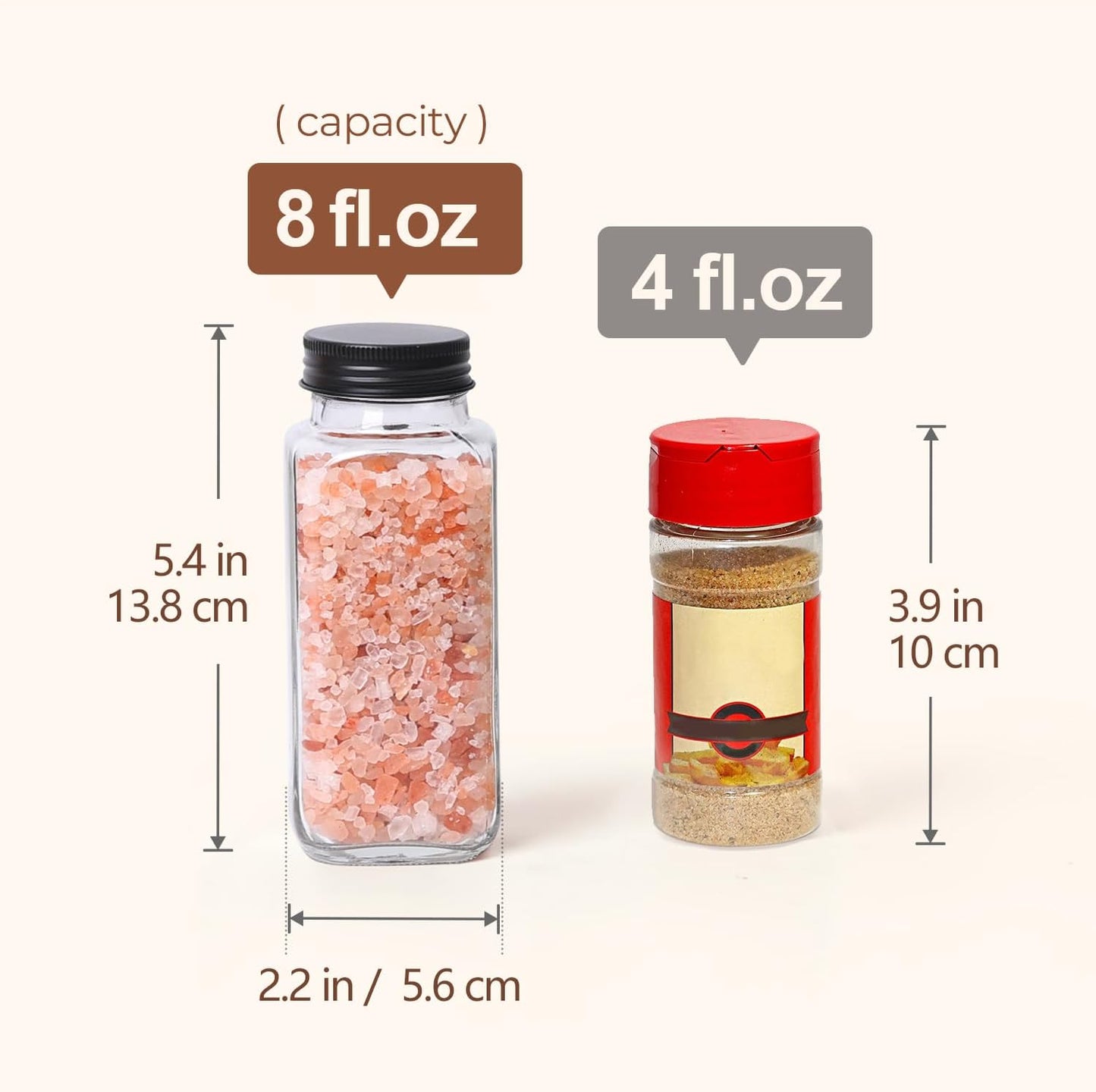 ComSaf Large Spice Jars, 6Pcs 8 oz glass spice bottle with lids, Empty Spice Containers and Square Spice Bottles, Trial Set & Supplement Set for Kitchen and Seasoning
