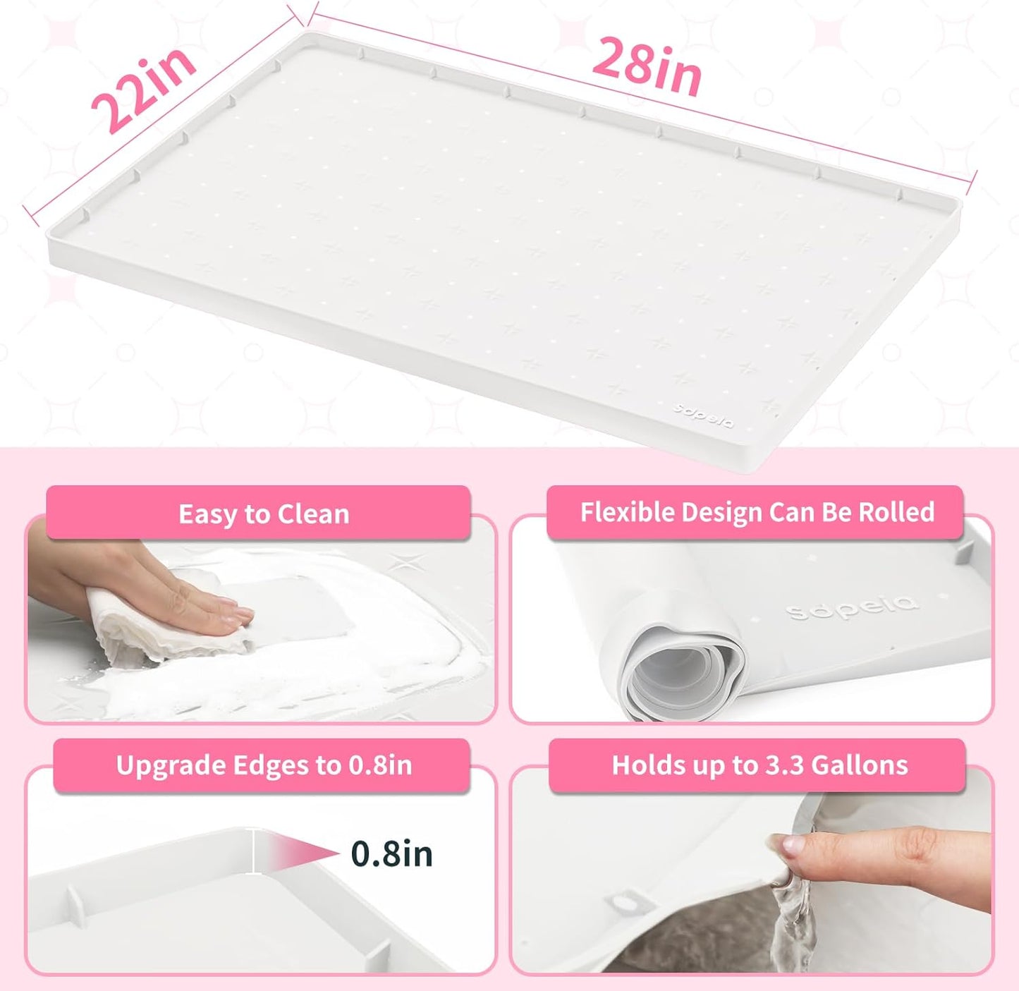 Sdpeia Under Sink Mat 28"×22" – Waterproof Silicone Cabinet Liner & Sink Protector for Kitchen & Bathroom, Multi-Purpose Organizers Tray for Pets, Laundry, Cat Litter Mat, White