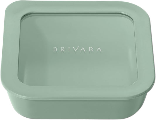 Ceramic Coated Glass Food Storage Container | No PTFE, PFOA, PFAS, and BPA | Reusable Non Toxic Meal Prep Container with Glass Lid | Easy To Store | 2.5 Cup Square [Willow]