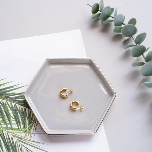 4.7 inch Ceramic Jewelry Dish Tray, Small Ring Holder Dish, Gray Catch All Trinket Tray for Keys Rings Earrings