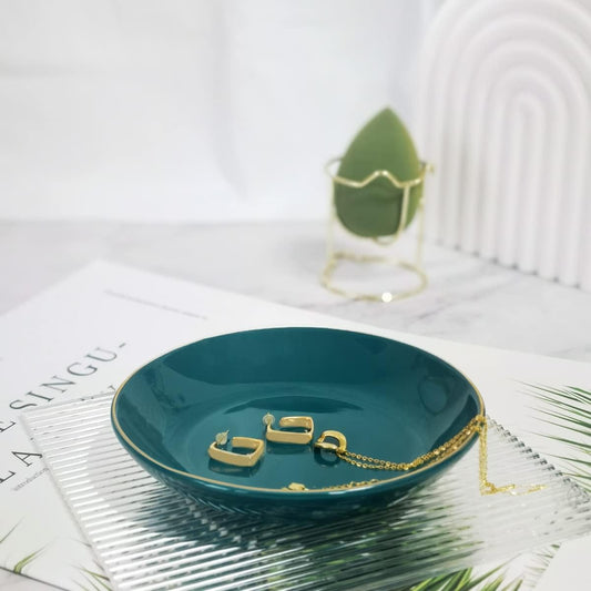 4.75" Ceramic Jewelry Tray, Small Ring Dish Holder Trinket Tray, Catch All Trays for Ring Earring Necklace Key, Christmas Gifts for Women Girls, Green