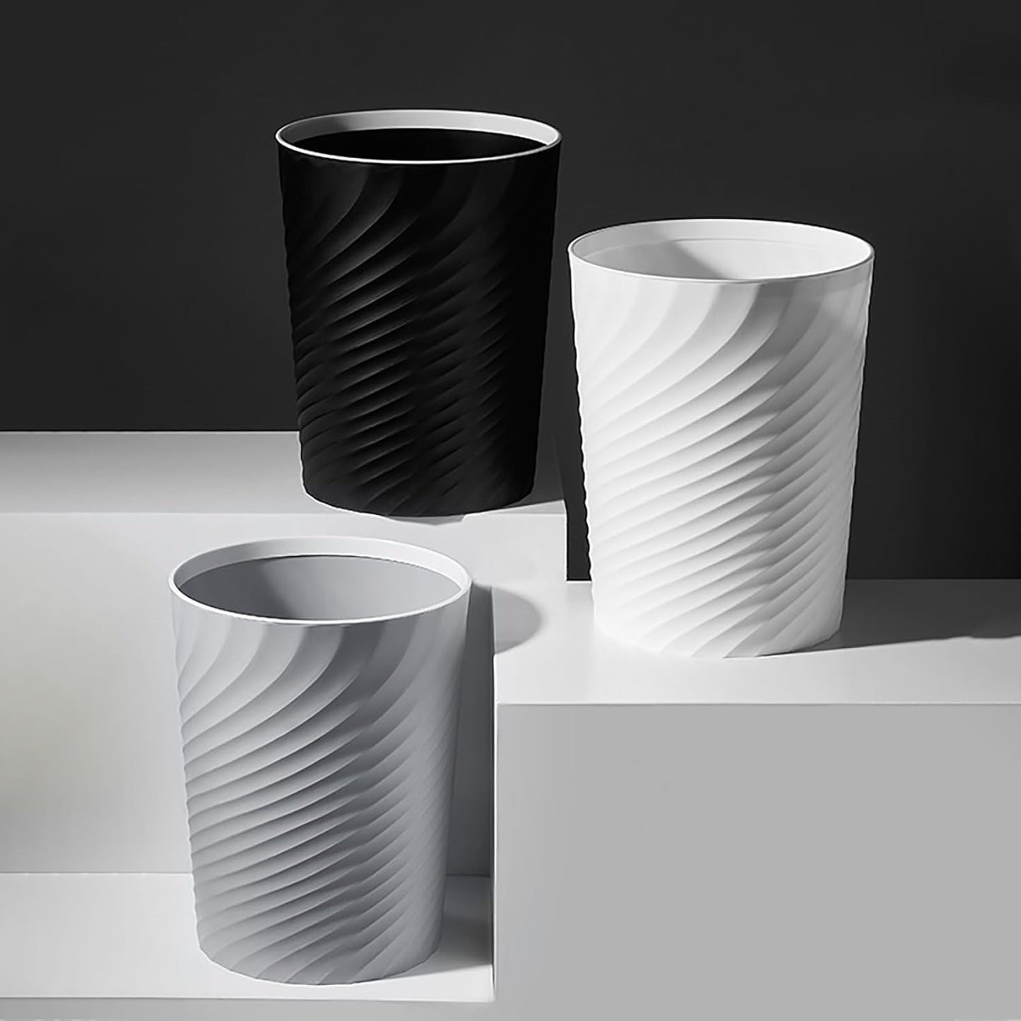 Small Bathroom Trash Can 1.8 Gallon Wastebasket Recycling Bin for Bedroom Office Kitchen, Black White, 2 Pack