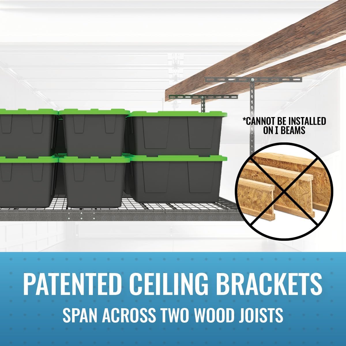 2-Pack 4 x 8 MonsterRax Overhead Garage Storage Rack, Ceiling Racks for Garage, Organization Shelving, Adjustable Hanging Shelf, Grey, 12"-21" Height Adjustment