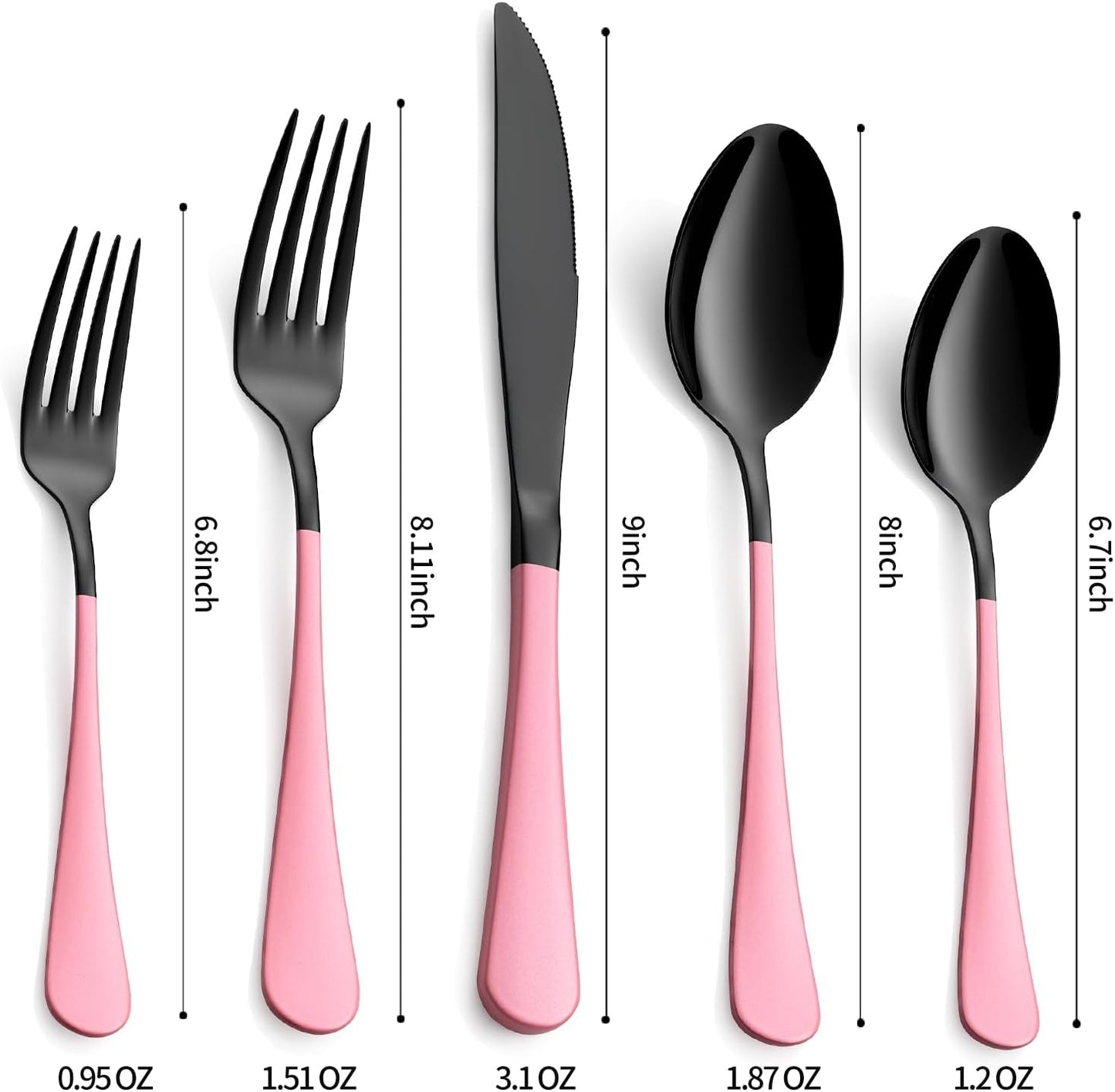 20-Pieces Blac and Pink Silverware Sets for 4,Pink Handle Stainless Steel Cutlery Set, Include Forks Spoons and Knives Set, Dishwasher Safe Utensil Sets for Home Restaurant