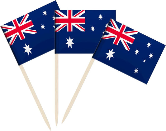 100 Pack Australia Flag Australian Toothpick Flags, Cocktail Picks Mini Stick Cupcake Toppers Country Picks Party Decoration Celebration Cocktail Food Bar Cake Flags (Australia)
