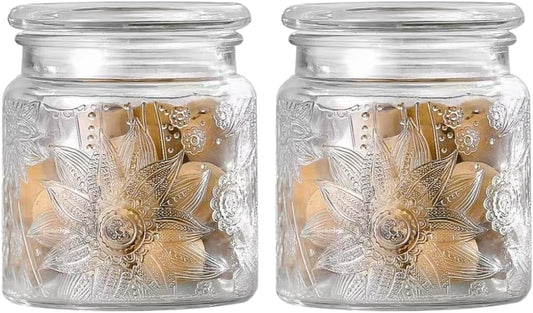 ANSQU Airtight Small Glass Jars with Lids, 17oz Food Storage Jar Clear Storage Container with Glass Lid for Kitchen Canning, Cereal, Sugar, Beans, Spice, Mason Jars (2 Pack)