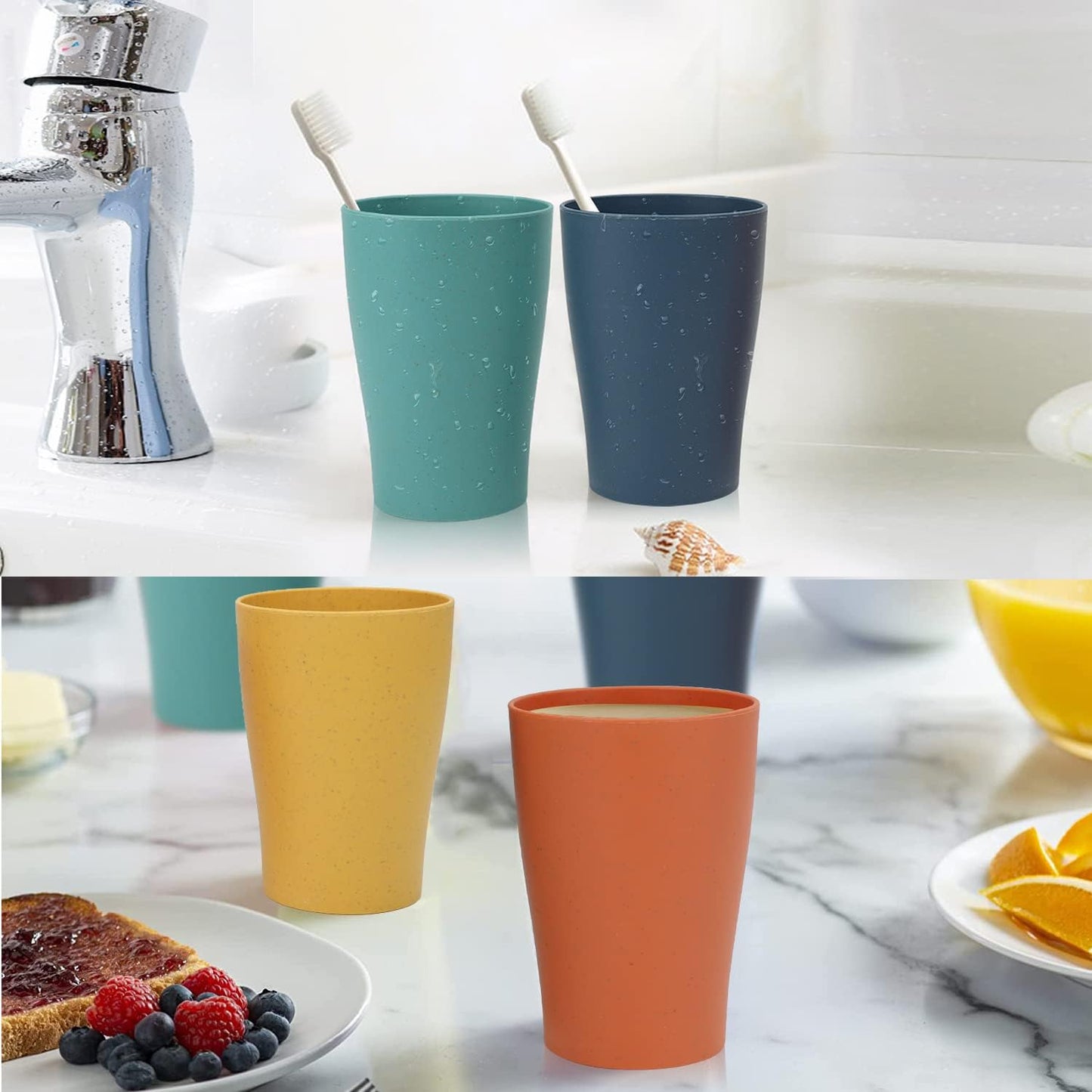 Homienly Wheat Straw Cups Small Plastic Cups Set of 8 Unbreakable Drinking Cup for Kids Reusable Dishwasher Safe Water Glasses Unbreakable Cup for Kitchen, Party, Outdoor (8 OZ, Small Size)