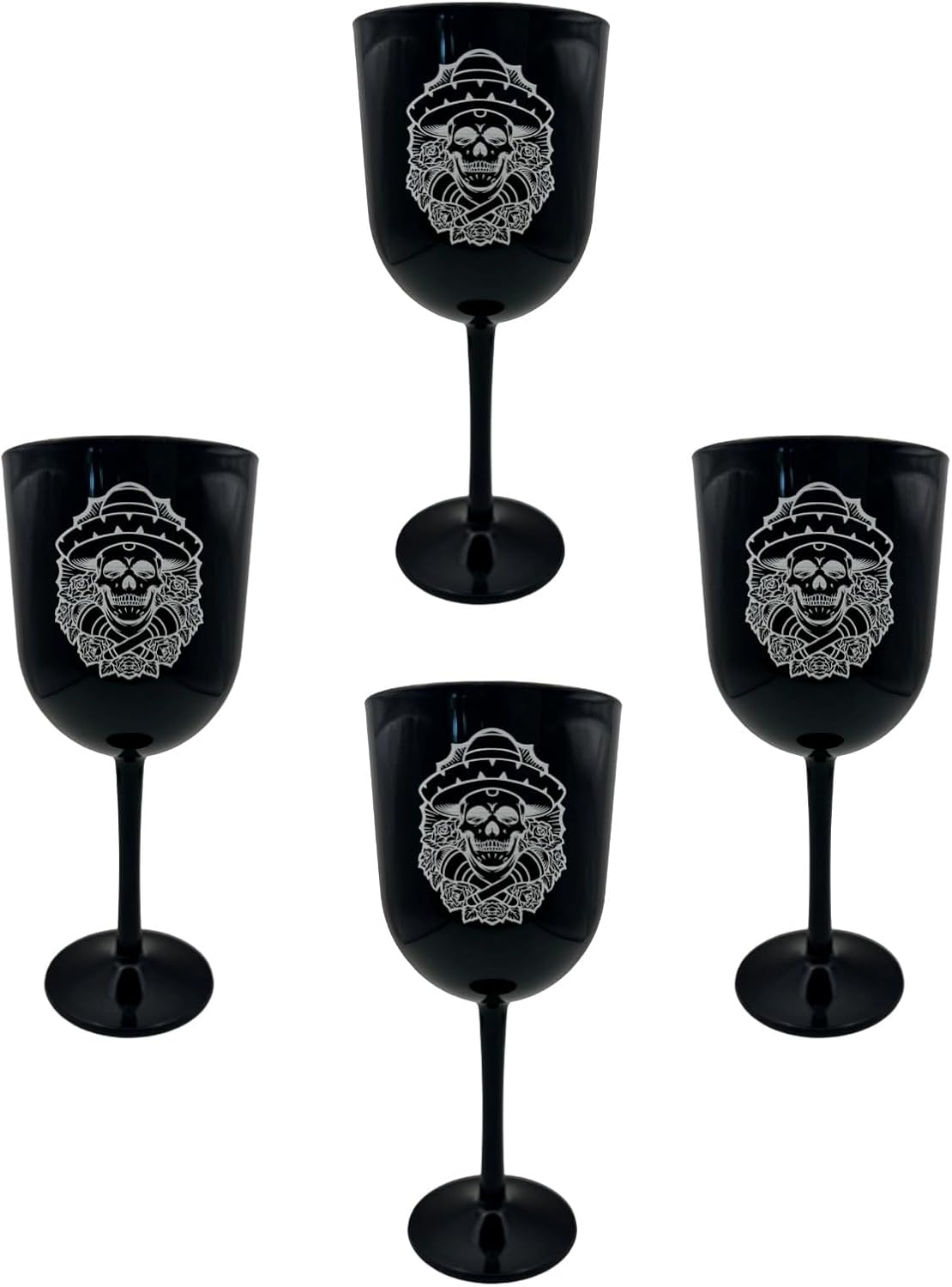 Party Outlaw Plastic Wine Glasses 4 Pc 10oz, Classic Wine Drinking Glasses, BPA-Free, Lightweight, Heavy Duty, Reusable, Shatter - Proof, Dishwasher Safe, Made in USA (Dead Logo)