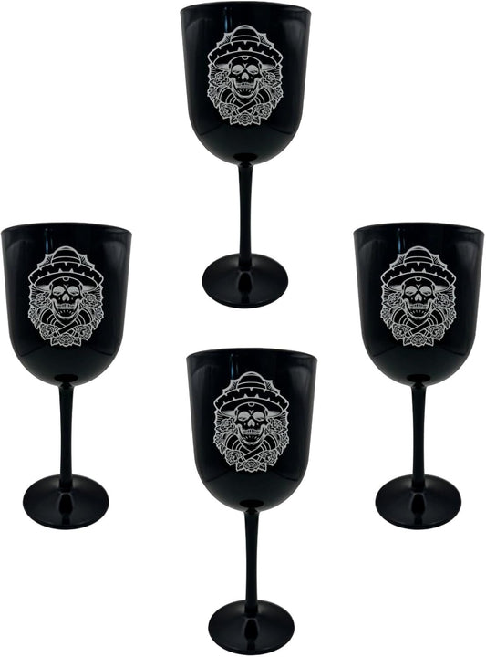 Party Outlaw Plastic Wine Glasses 4 Pc 10oz, Classic Wine Drinking Glasses, BPA-Free, Lightweight, Heavy Duty, Reusable, Shatter - Proof, Dishwasher Safe, Made in USA (Dead Logo)
