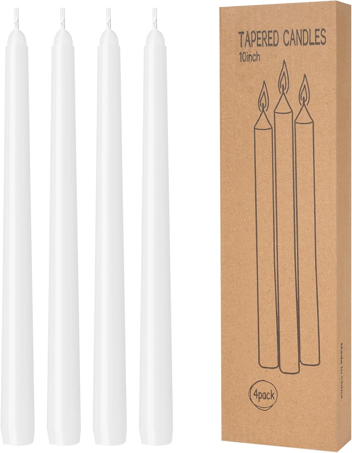 4 Pack White Taper Candles - Taper Candles 10 Inch Dripless, Smokeless & Unscented - 8 Hours Long Burning - Hand Poured Tall Candlesticks - Ideal for Weddings, Dinner Parties, and Home Decor