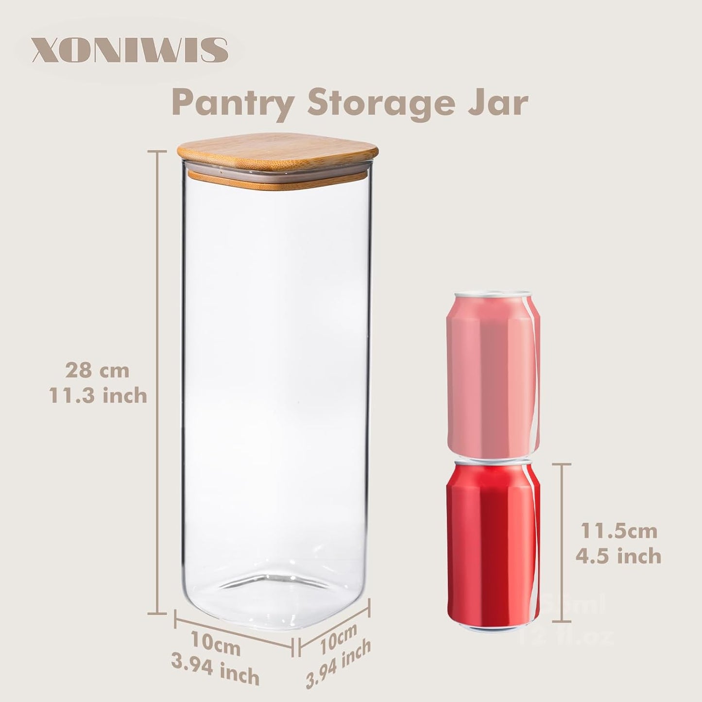 73oz 3PCS Sqaure Spaghetti Pasta Storage Containers with Lids, Pantry Containers Tall Glass Tight Food Storage Jars with Lids for Penne, Macaroni, Lasagna, Fusilli, Cereal, Flour, Sugar, Oats