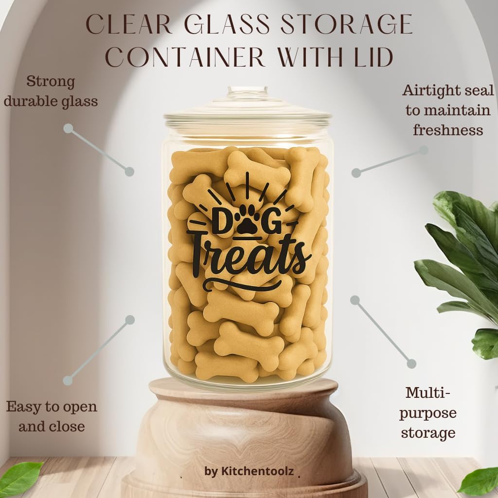 kitchentoolz 2-Gallon Dog Treat Container Airtight – Large Glass Jar for Countertop, Stylish Dog Treats Container & Dog Cookie Jar, Perfect Dachshund Accessories & Dog Treat Storage