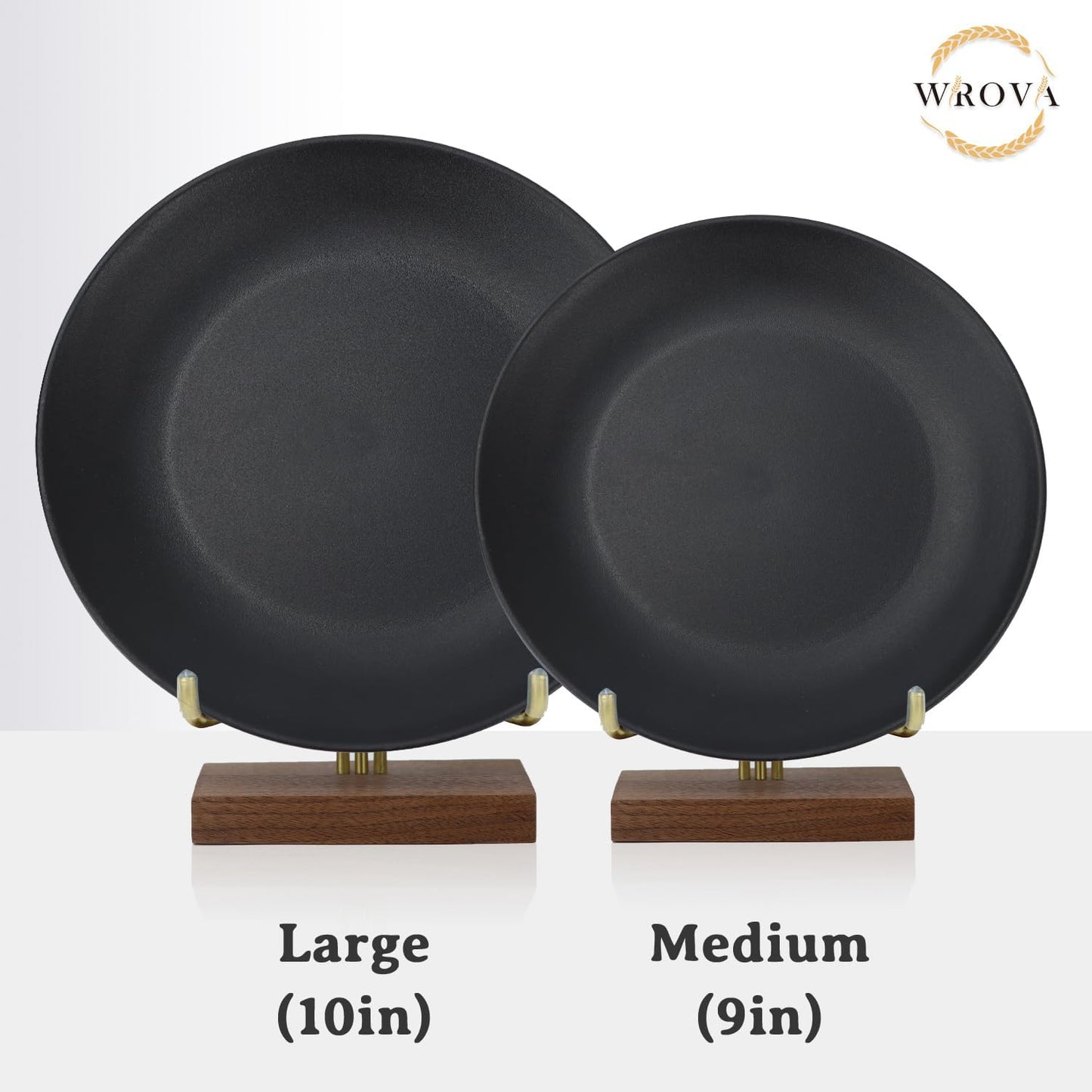 Wrova Wheat Straw Dinner Plates 9 Inch Unbreakable Set of 8 - Dishwasher & Microwave Safe Plastic Plates Reusable - Lightweight Plates for Kitchen,Camping,Apartment,Dorm,RV,Party - Black to Grey