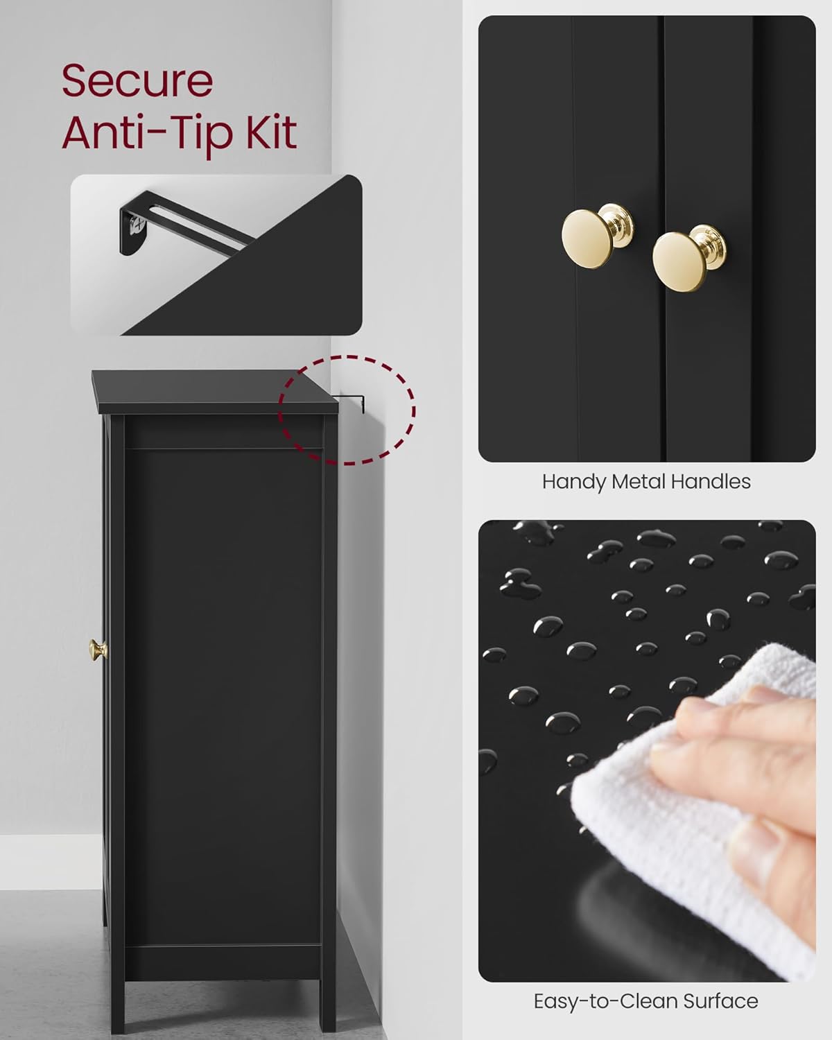 VASAGLE Floor Storage Cabinet, Freestanding Storage Unit with 2 Adjustable Shelves, for Bathroom Living Room Dining Kitchen, 11.8 x 23.6 x 31.5 Inches, Ink Black UBCB060B01