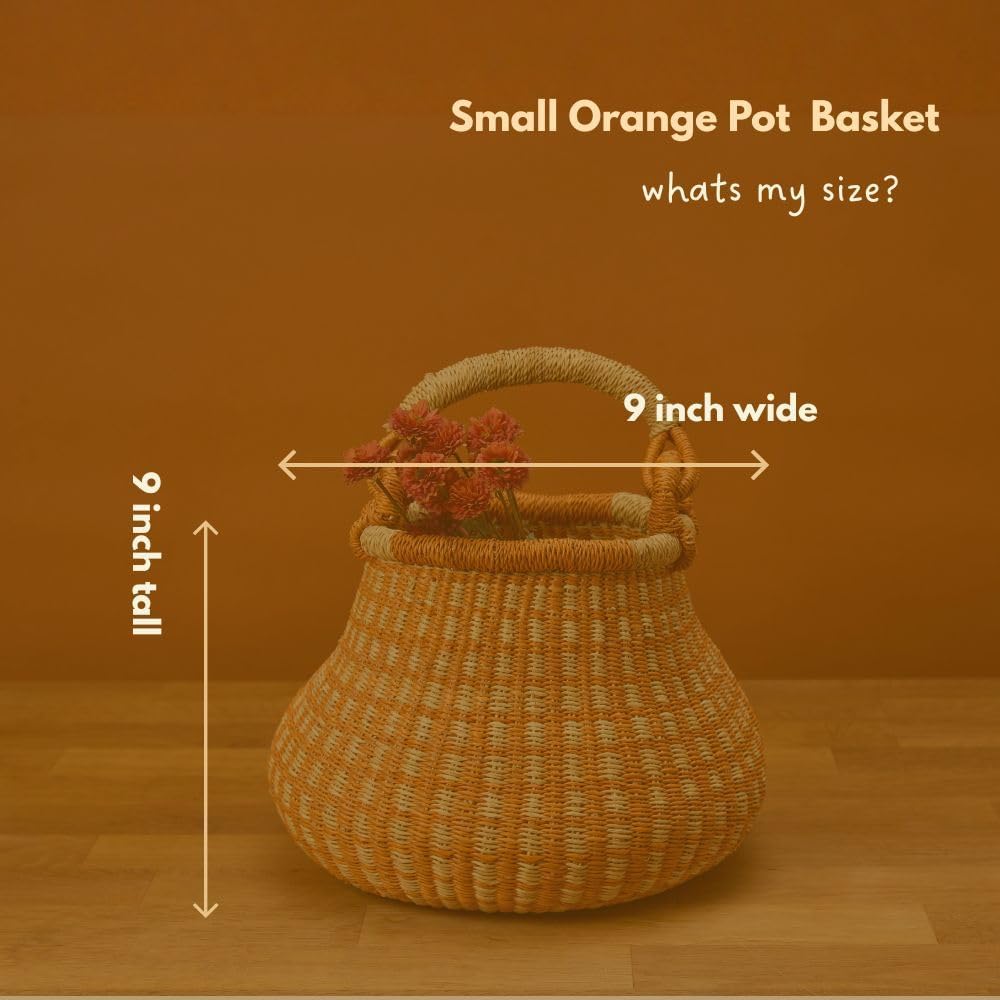 Small Orange Pot Decorative Basket for Living Room, Shelf Basket, Home Decor, Fruit Bowl, Kitchen Countertop Storage, Harvesting, Wicker, Woven