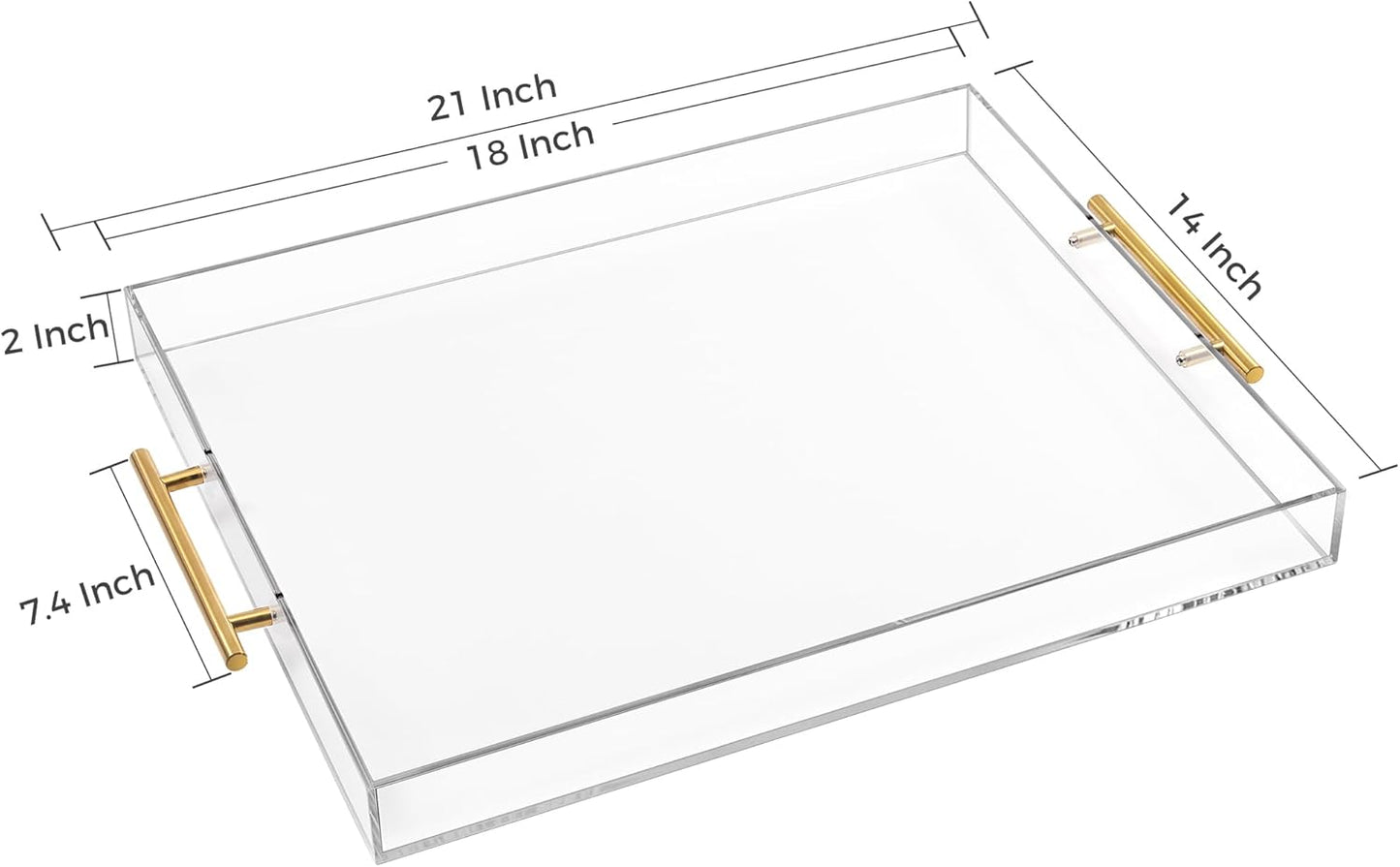 Large Clear Acrylic Serving Tray (14×18 Inches) with Gold Handles Spill Proof Acrylic Decorative Tray Organiser for Ottoman Coffee Table Countertop