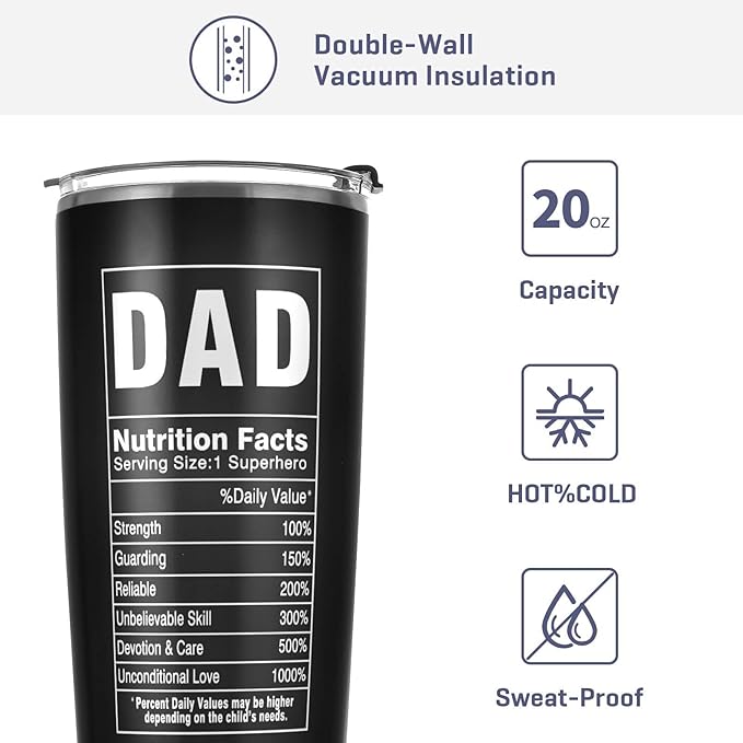 JUDIAN Gifts for Dad - Father's Day and Birthday Tumbler Cup - 20oz Travel Coffee Mug From Daughter or Son