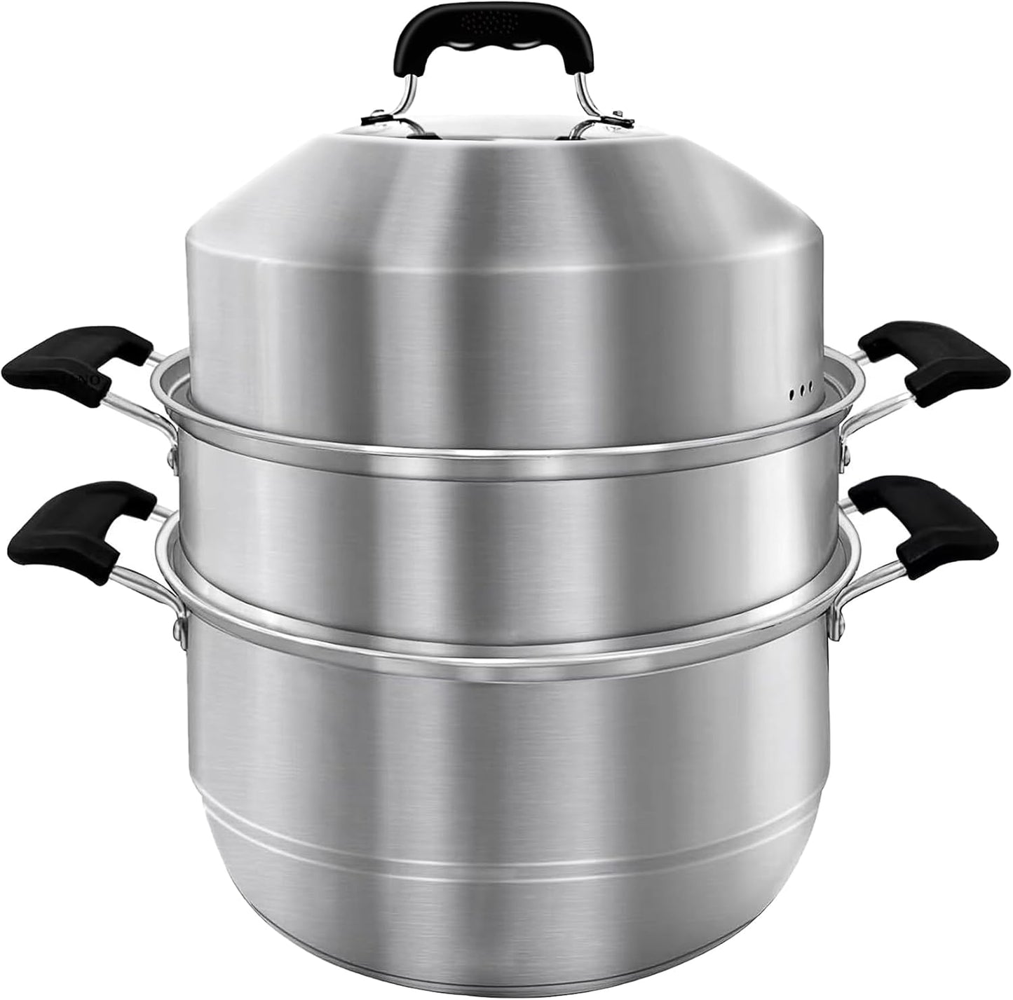 MANO Steamer Pot for Cooking 14.2 inch Steam Pots with Lid 2-tier Stainless Steel Steaming Pot Multipurpose Cookware with Handle for Vegetable, Dumpling, Stock, Sauce, Food…