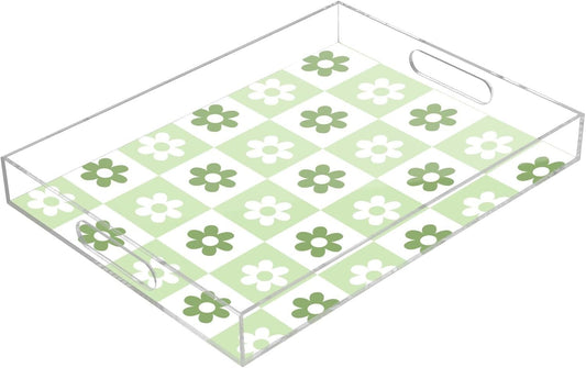 Acrylic Serving Tray with Handles Spill Proof Kitchen Storage Tray Clear Decorative Tray Makeup Drawer Organizer Storage Tray for Bathroom Living Room Ottoman 15.7x11.8Inches