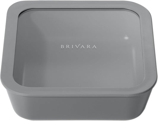 Ceramic Coated Glass Food Storage Container | No PTFE, PFOA, PFAS, and BPA | Reusable Non Toxic Meal Prep Container with Glass Lid | Easy To Store | 8 Cup Square [Smoke]