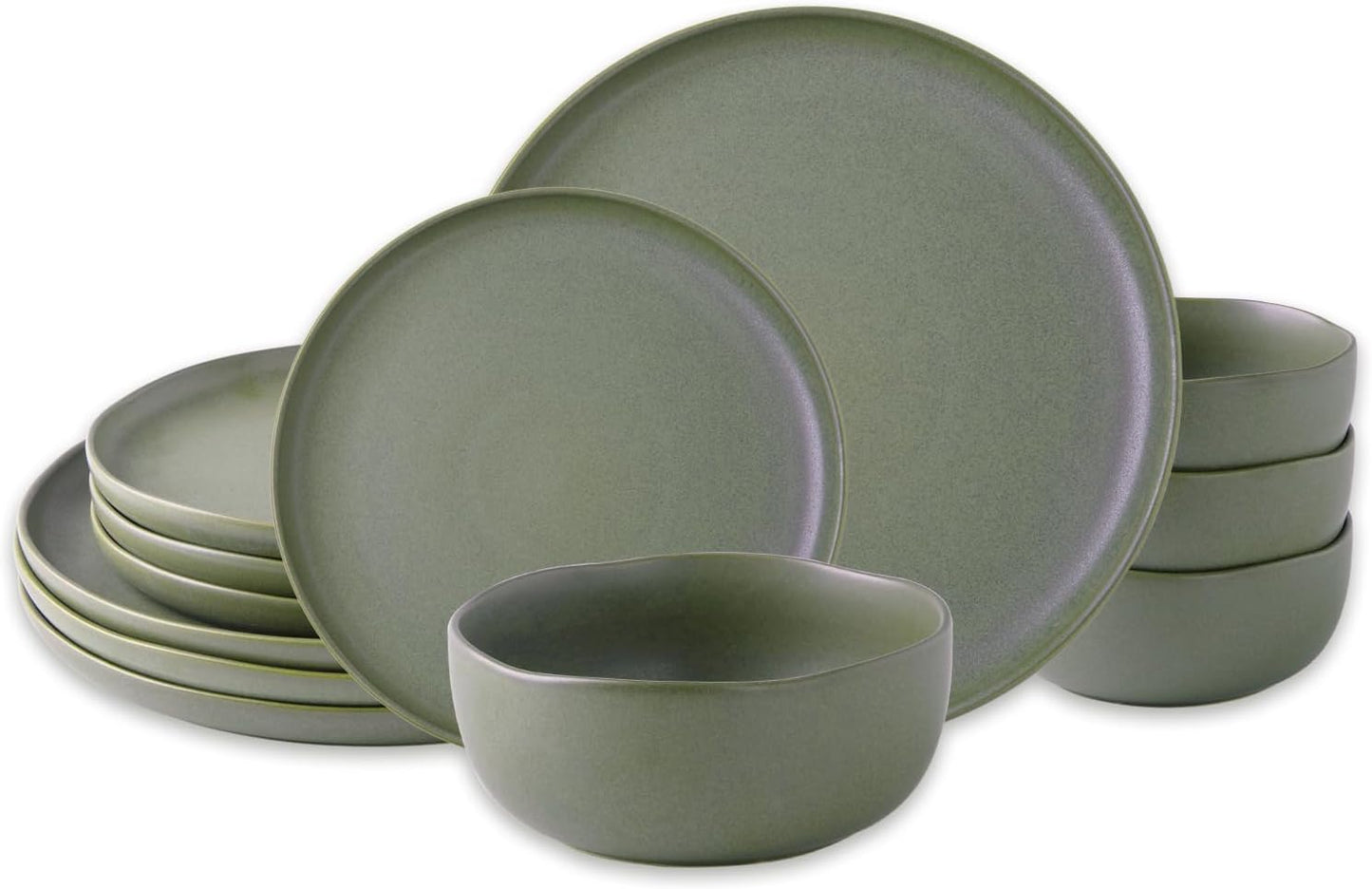 AmorArc Stoneware Dinnerware Sets, Wavy Rim Ceramic Plates and Bowls Sets, Highly Chip and Crack Resistant | Dishwasher & Microwave & Oven Safe Dishes set, Service for 4 (12pc)