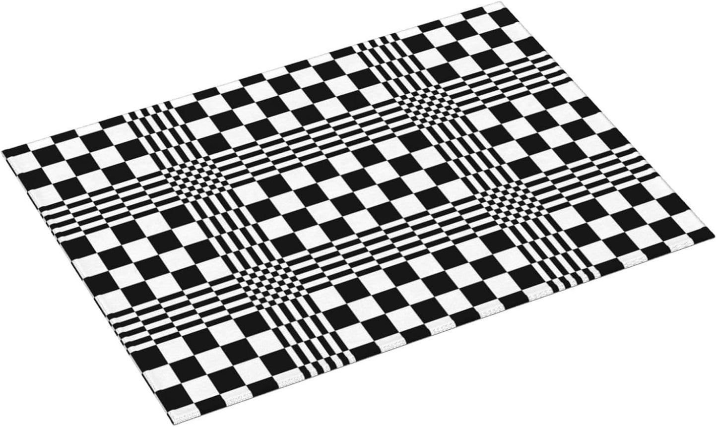 Black White Checkered Optical Art Dish Drying Mats for Kitchen Counter & Sink, Absorbent Microfiber Drying Pad for Dishes, Reversible Modern Geometric Dish Drainer Rack Mats, Home Decor, 18" x 24"