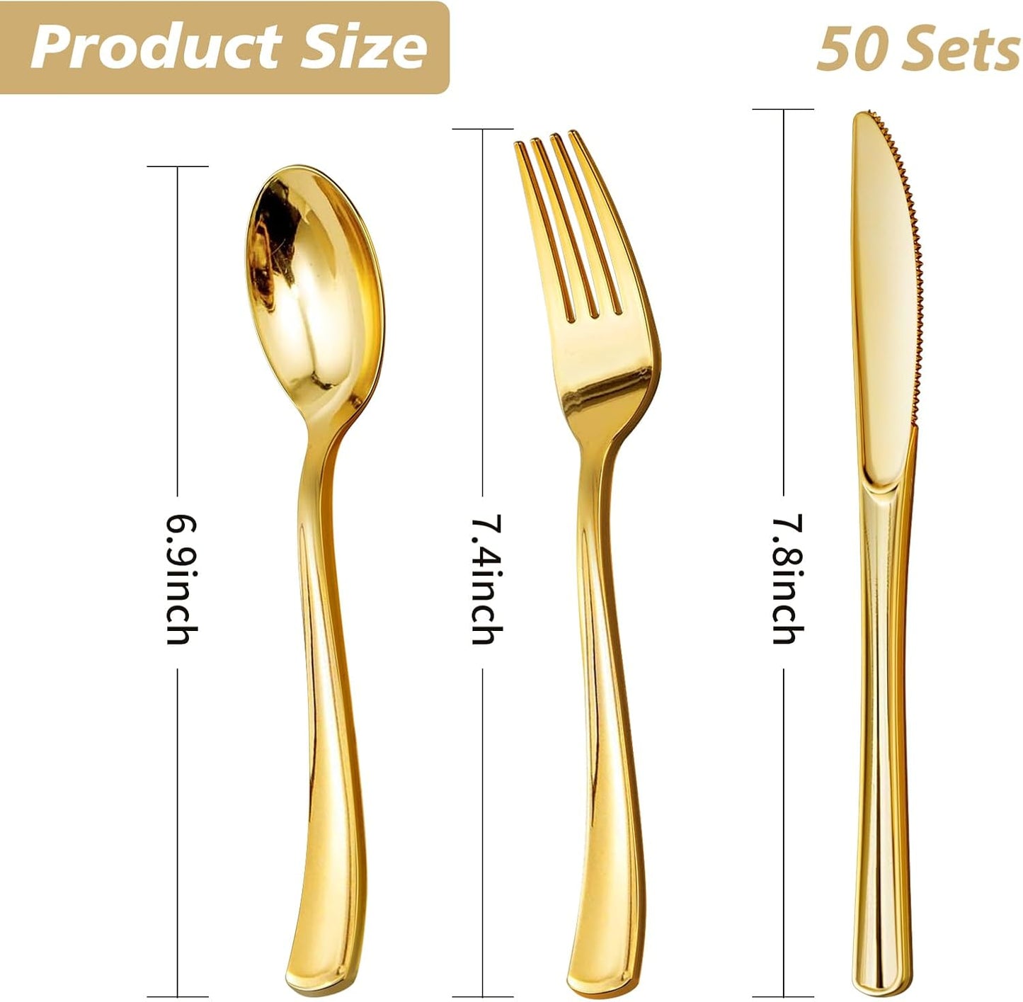 Goodluck 150PCS Gold Plastic Silverware, Gold Utensils Disposable, Plastic Cutlery Set of 50 Forks, 50 Spoons, 50 Knives for Wedding, Party, Birthday, Holidays