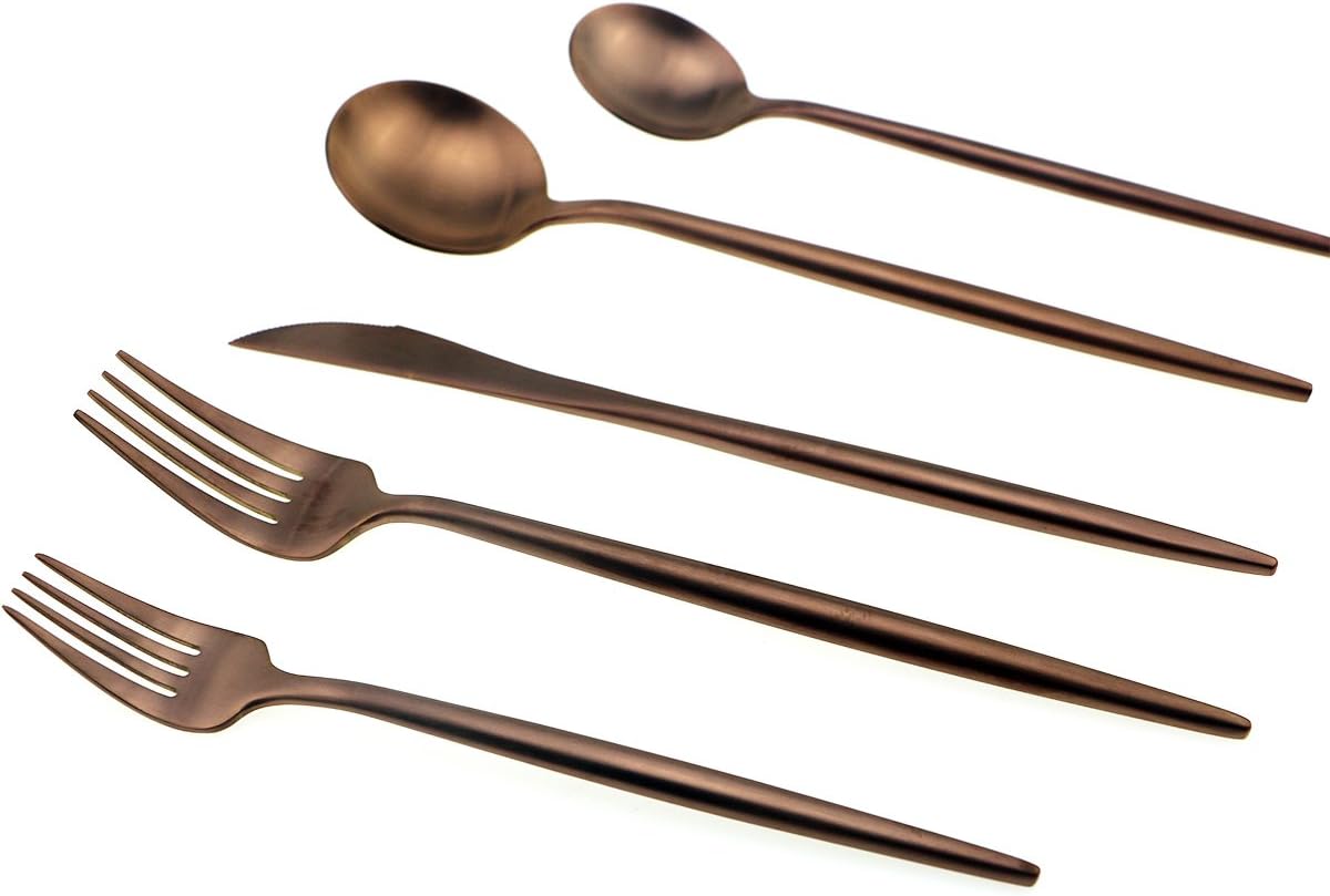 JASHII 18/10 Stainless Steel 5-Piece Matte Rose Gold Flatware Set,Dinner Knife Fork Salad Fork Dessert Spoon, Service for 1, Luxury Silverware Cutlery Utensil Sets