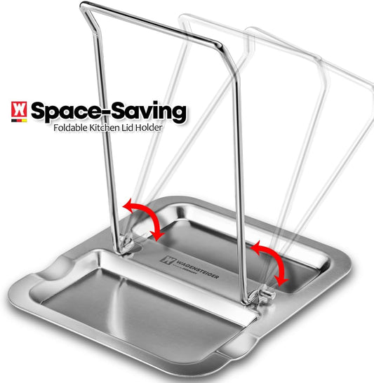 Foldable Stainless Steel Pot Lid Rest, Ladle Holder, Multifunctional Kitchen Organizer Stand, Easy Storage, Dishcloth Rack, Pan Lid Holder, Cooking Utensil Holder Organizer