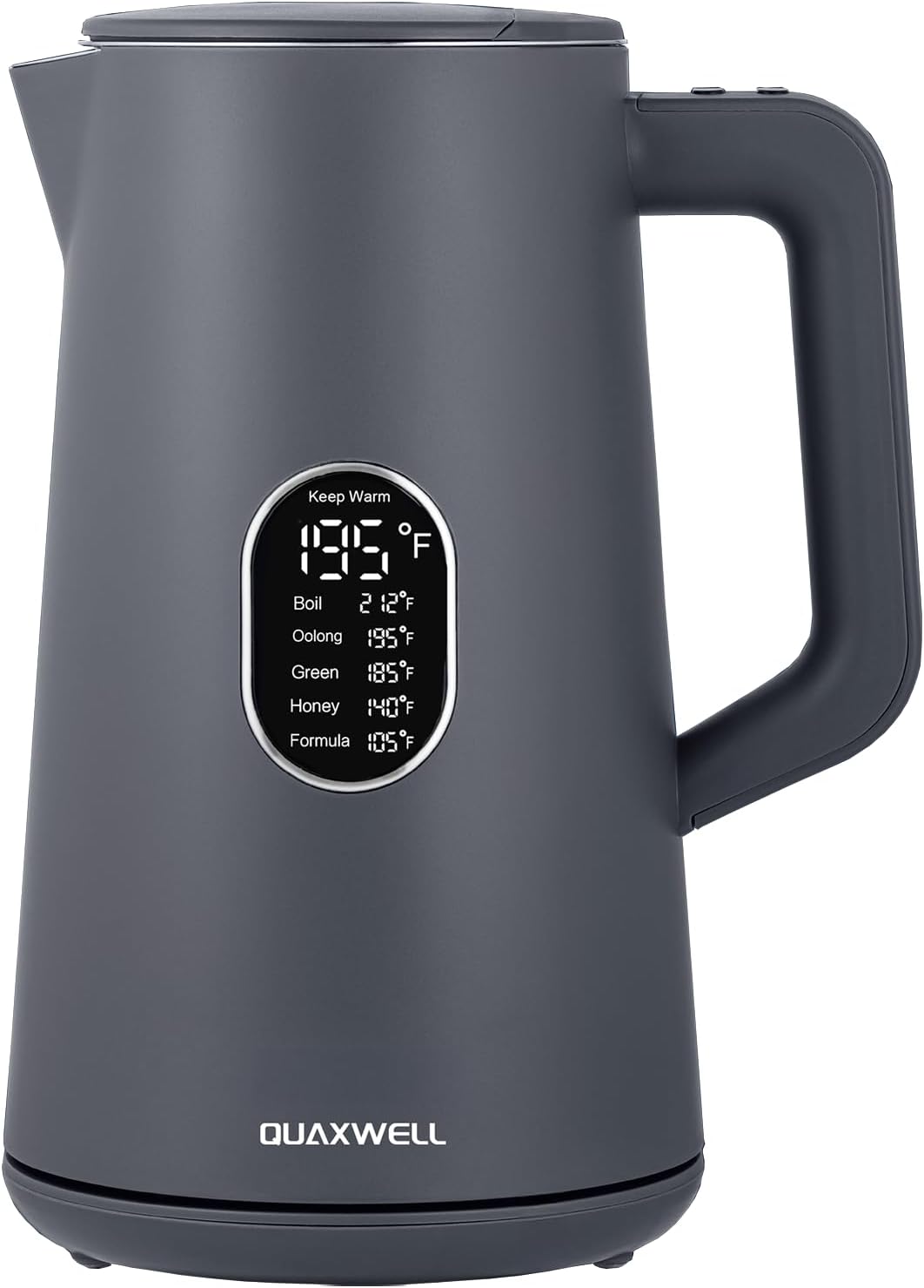 1.5L Electric Kettle Stainless Steel, Double Wall Cool Touch Teapot, Fast Boil,5 Temperature Control, LED Display, Auto Shut-Off, BPA-Free,Keep Warm Function, Ideal for Tea & Coffee,Gray