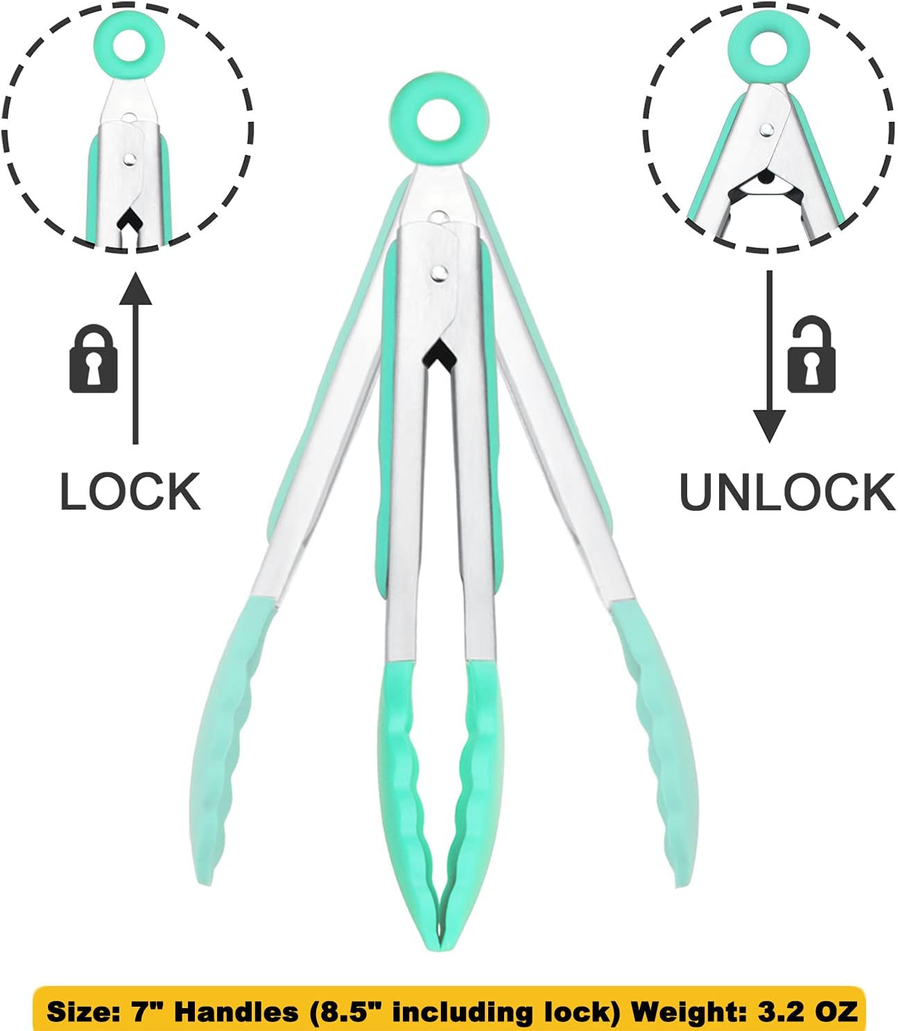 Small Tongs with Silicone Tips 7-Inch Serving Tongs, Set of 3 (Pink Mint Yellow)