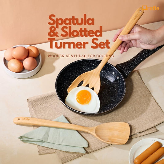 Wooden Spatula Set for Cooking (2 Pcs) – Spatulas for Kitchen Use, Solid & Slotted