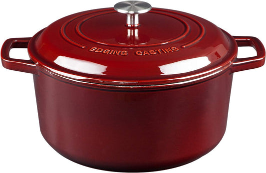 Enameled Cast Iron Dutch Oven Pot With Lid, Dutch Oven for Sourdough Bread Baking Round Pot Dule Handle, 6 Quart, Wine Red