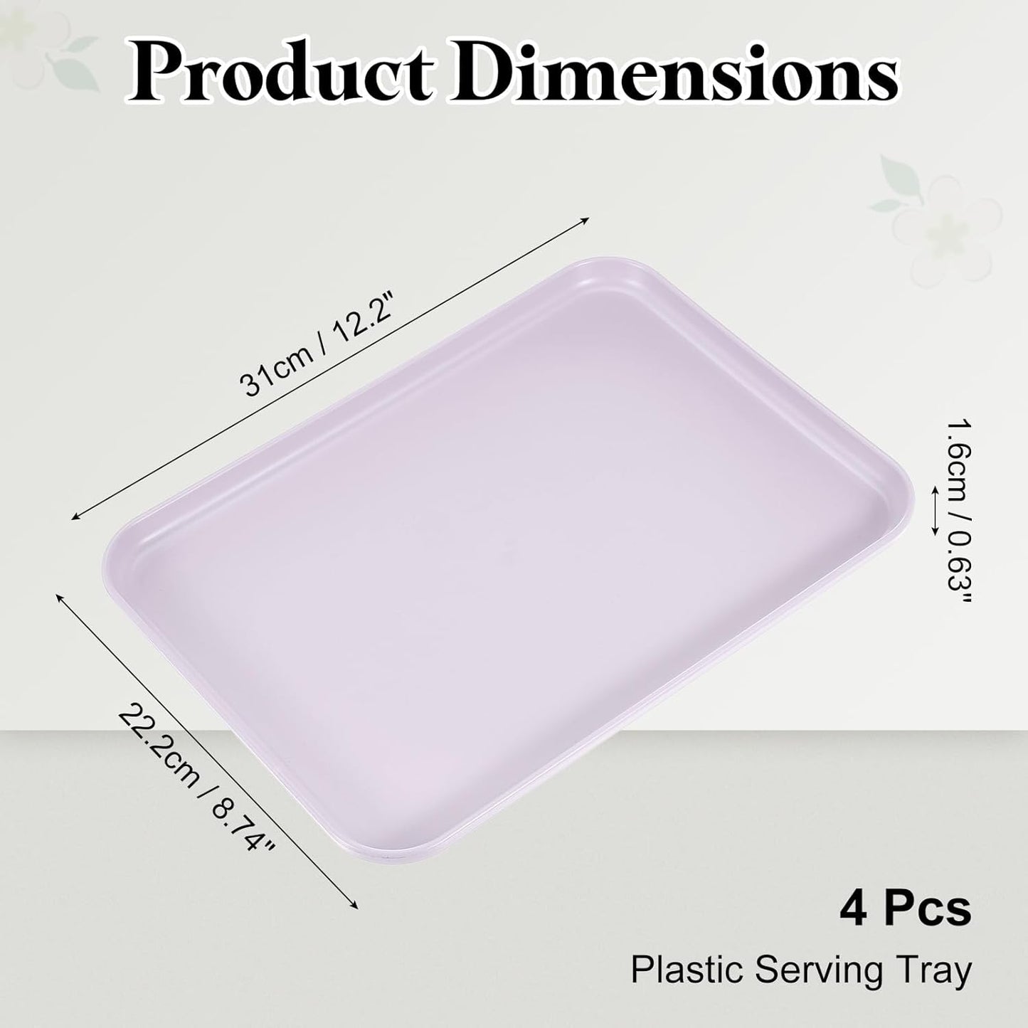 uxcell 4Pcs Plastic Serving Trays, 12.2 x 8.7 Inch Rectangle Food Trays Serving Cafeteria for Kitchen Restaurant Coffee Fruit Burger Lunch Dessert, Light Purple