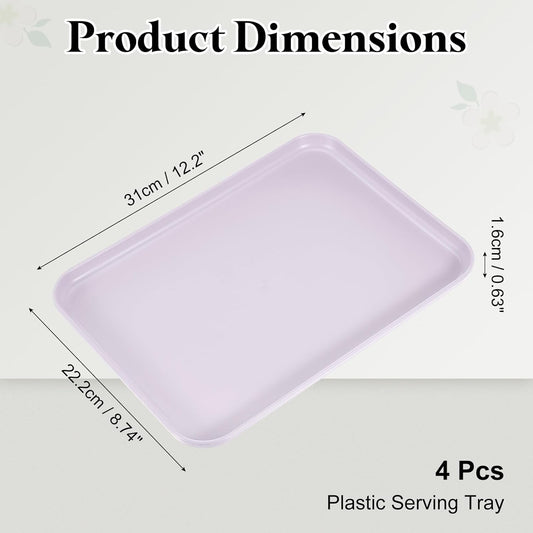 uxcell 4Pcs Plastic Serving Trays, 12.2 x 8.7 Inch Rectangle Food Trays Serving Cafeteria for Kitchen Restaurant Coffee Fruit Burger Lunch Dessert, Light Purple