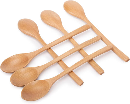 HAKSEN Wooden Spoons, 6PCS 9 Inch Wood Soup Spoons for Eating Mixing Stirring, Long Handle Spoon for Japanese Style Home Kitchen Cooking Stirring