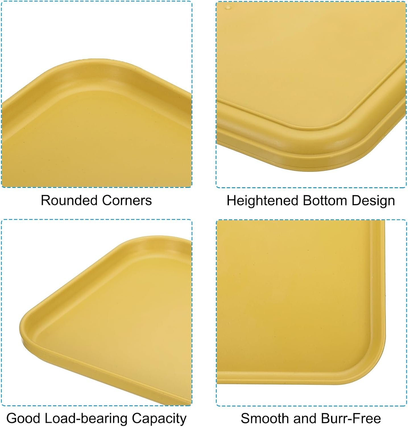 PATIKIL Plastic Fast Food Serving Tray, 2 Pcs 15" x 10.6" Reusable Rectangular Cafeteria Serving Platter for Party Kitchen Restaurant, Yellow