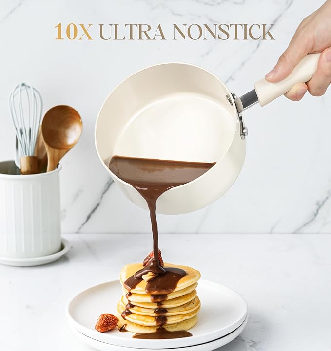 MICHELANGELO Nonstick Sauce Pan Sets, Ceramic Saucepan with Lid, Multipurpose Pot with Lid, Non-Toxic Saucepans, Induction Compatible, 3QT, White