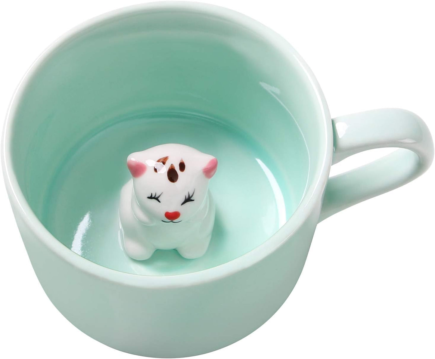 Surprise 3D Coffee Mug Animal Inside 8 oz with Kitten,Cute Cartoon Handmade Ceramics Cup,Christmas Birthday Surprise for Friends Family or Kids (Kitten)