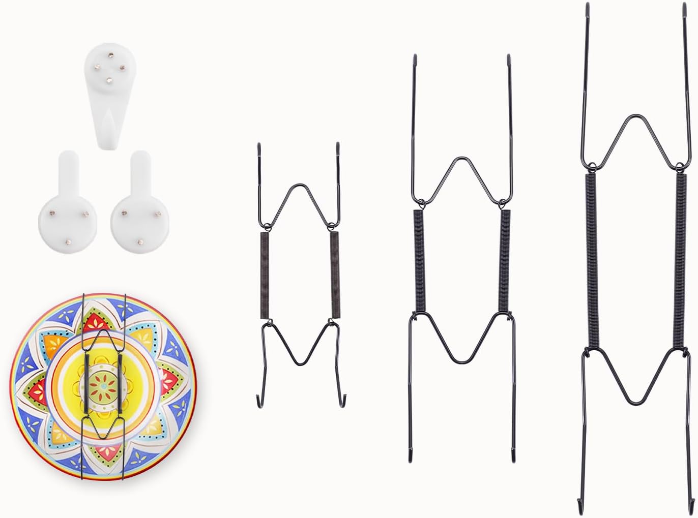 3 Pack 6/8/10 Inch Decorative Plate Medium Plate Hangers for The Wall, Invisible Stainless Steel Wall Hangers for Display with Hooks, for Platter/Dish/Picture(Black)