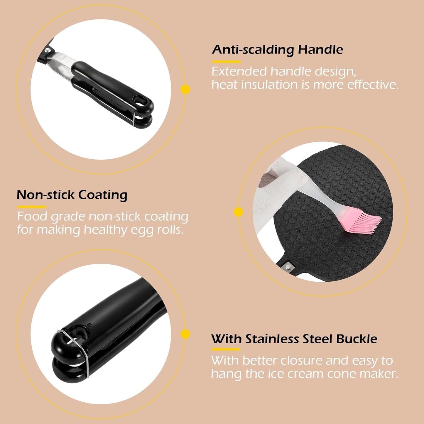 Dyna-Living Waffle Cone Maker Non-stick Ice Cream Cone Maker 8.66 inches Ice Cream Waffle Cone Maker Aluminum Egg Roll Mold Waffle Bowl Machine for Making Crispy Egg Rolls