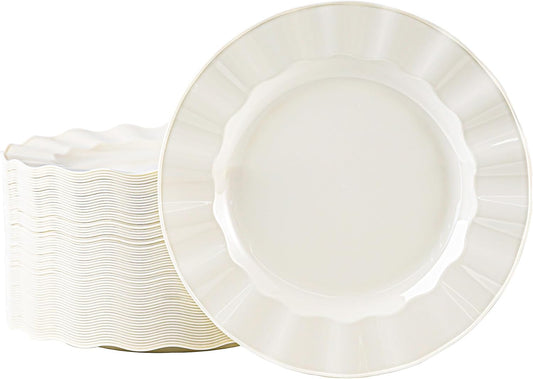 72 Pack Ivory Plastic Plates, 7" Disposable Wave Salad/Dessert Plates Elegant Heavy Duty Plate for Party, Wedding, Thanksgiving, Christmas