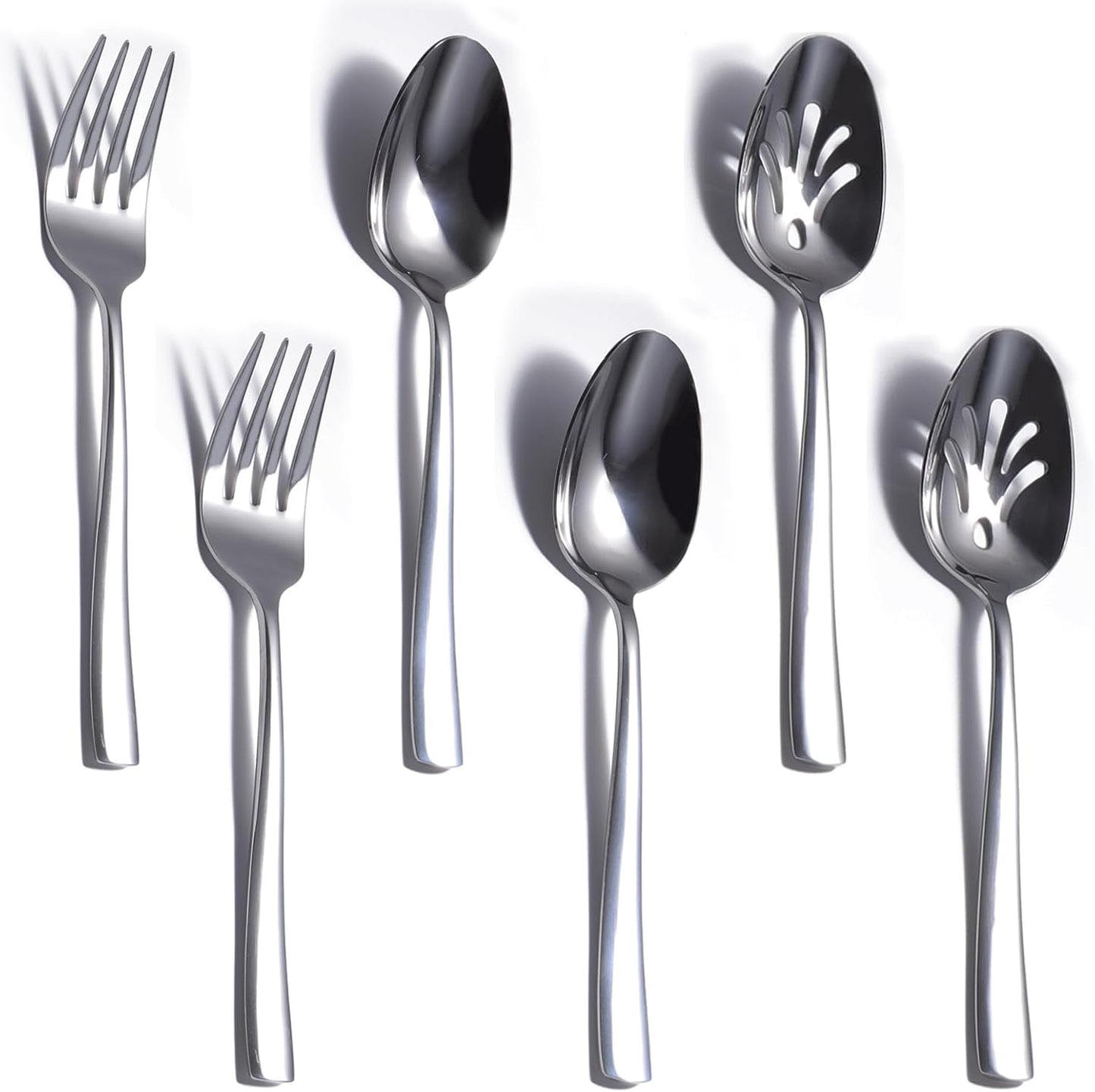 6 Piece Serving Utensils Set, Includes Serving Spoons x 2, Slotted Spoons x 2, Serving Forks x 2, Large Cutlery for Catering Buffet, Mirror Polished, Dishwasher Safe, 9 Inches