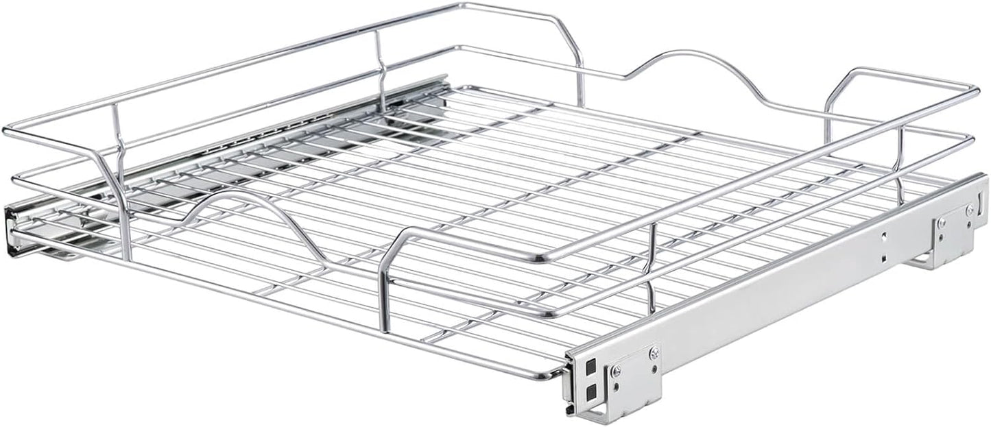 OCG Pull Out Cabinet Organizer (11.75" W x17 D), Pull out Shelves for Kitchen Cabinets, Slide Out Drawers for Base Cabinet Organization in Kitchen Bathroom Pantry, Bottom Mount, Chrome Finish