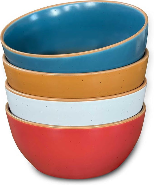 Mora Ceramic Artisan Matte Bowls For Kitchen 28oz - Bowl Set of 4 For Cereal, Salad, Pasta, Soup, Dessert etc - Dishwasher, Microwave, and Oven Safe - For Breakfast, Lunch and Dinner - Marina Colors